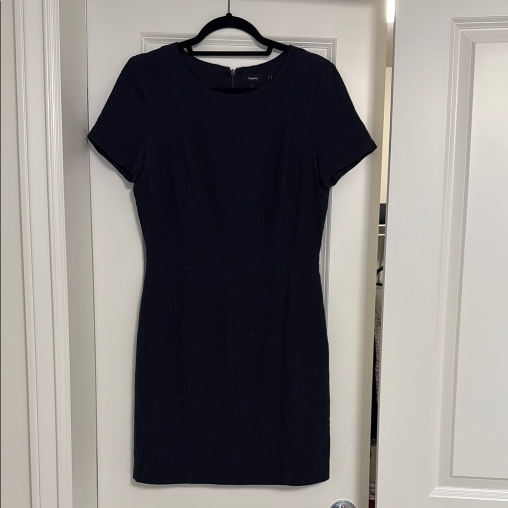 Theory Navy Sheath Mini Dress Crew Neck Short Sleeve